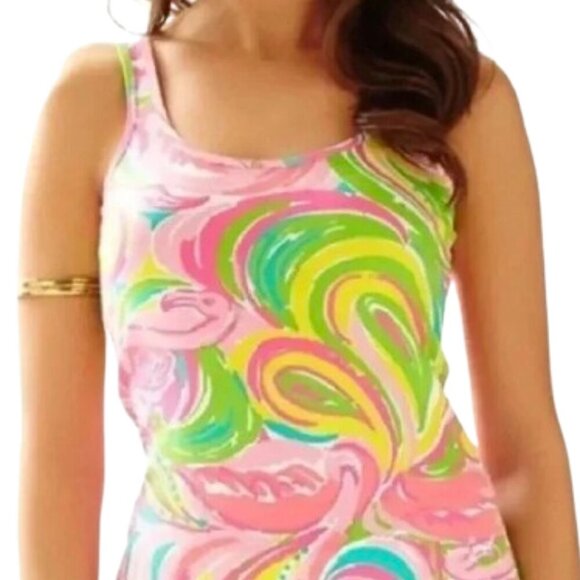 Women's XS Lilly Pulitzer Tabbie Tank Multi All Nighter Flamingo Print - Picture 1 of 6